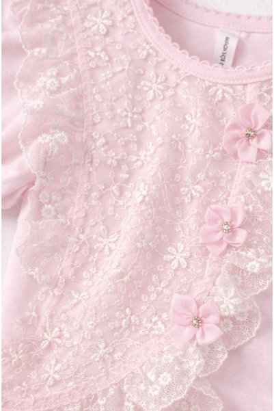 Kardeşler Bebe Baby Girl Lace Shorts Set & Headband – 3-Piece Pink