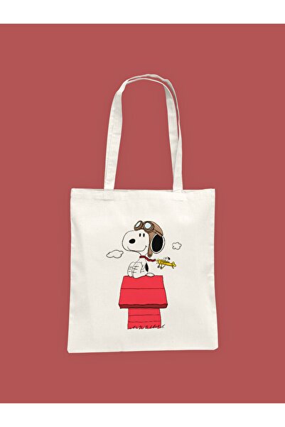 Hayali Şeyler Pilot Snoopy Baskılı Bez Çanta