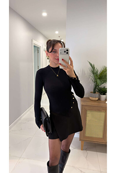 BİRCANÇİL Terros Black Blouse with Snap Buttons at the Waist