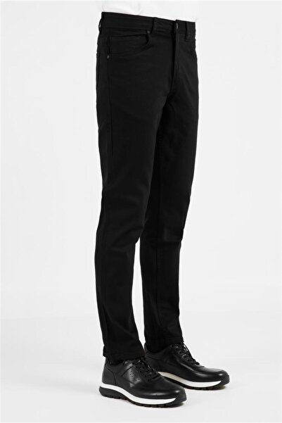 İmza Pantaloni casual din denim, negri, din bumbac, cu 5 buzunare, croială dr...