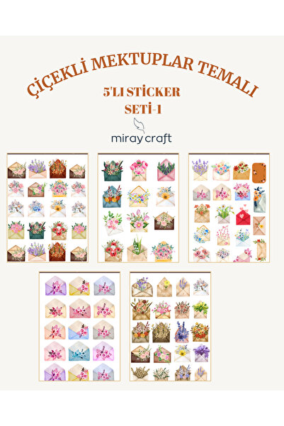 MirayDesign 6 Sayfa Çiçekli Mektuplar Temalı Sticker Seti (12*17 cm)/Scrapboo...