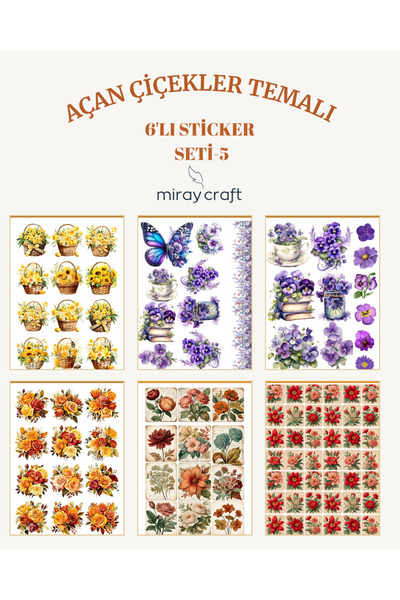 MirayDesign 6 listova seta naljepnica sa temom cvetajućih cveća – 12x17 cm za...