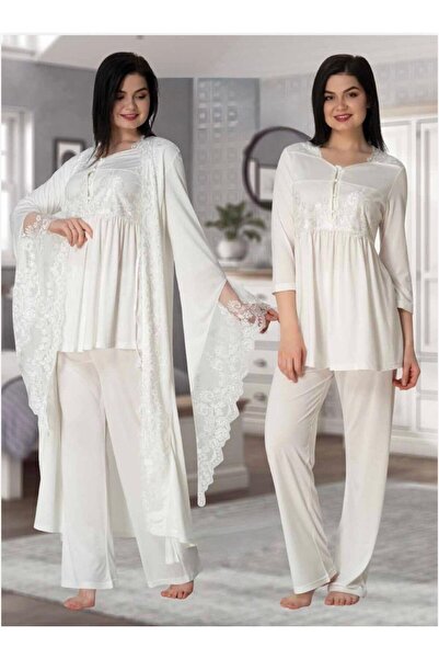 Lohusa Homewear Women's Ecru Design Princess Sleeve Cotton Maternity Pajamas ...