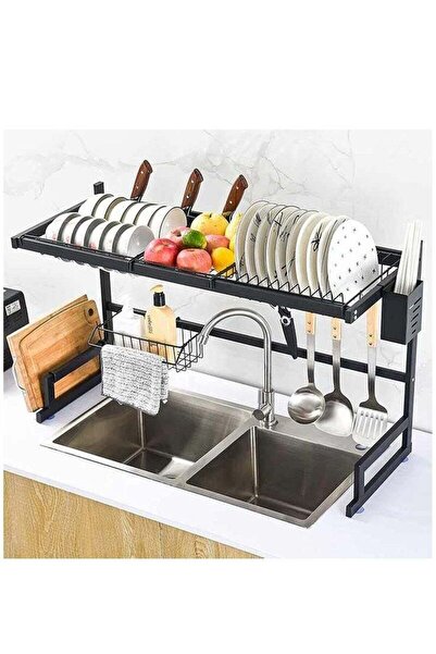 Arabest رف تجفيف أطباق ذو طبقتين يُعلق فوق حوض المطبخ، رف تجفيف أطباق كبير يُ...