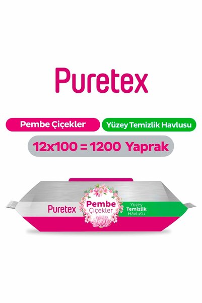 puretex Puretex Yüzey Temizlik Havlusu Pembe Çiçekler 12x100 (1200 Yaprak)