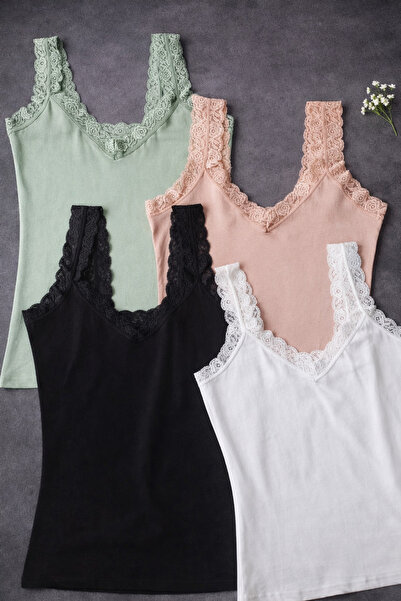 Demirsa Boutique Lace Detailed Modal Fabric Strap Black, White, Powder and Gr...