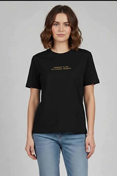 rekor sports Γυναικείο μπλουζάκι Midnight Plans με χρυσή γραφή, 100% βαμβάκι