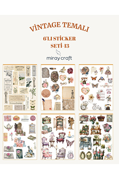 MirayDesign 6 Sayfa Vintage Temalı Sticker Seti (12*17 cm)/Scrapbook, Bullet ...