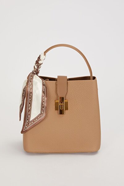Levidor Khaki Scarf Accessory Detailed Handbag
