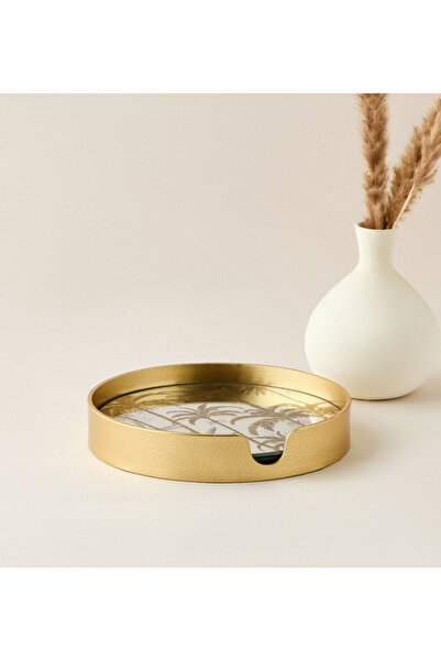 Lifestyle طقم مفارش طاولة مزخرفة من 4 قطع بنقشة النخيل مع رف