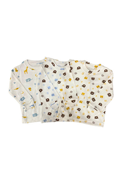 TWOO KİDS Unisex Bebek Pamuklu Desenli Uzun Kollu Pijama Üst Seti 4'lü Avanta...