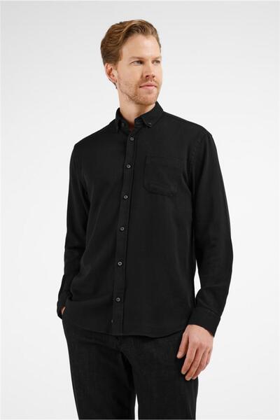 İmza Black Buttoned Collar Long Sleeve Pocket Slim Fit 100% Cotton Shirt 1004...