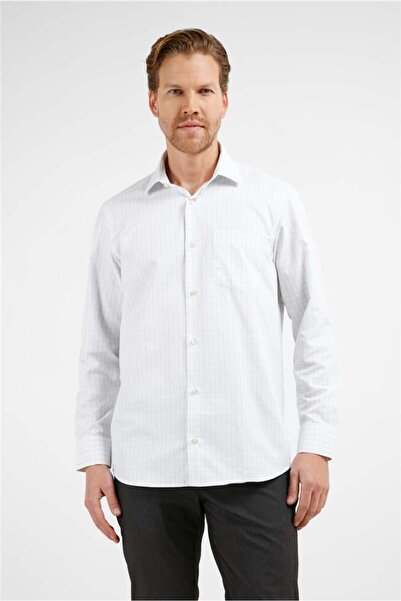 İmza Alb - Albastru marin cu model în carouri, guler rigid, mânecă lungă, buz...