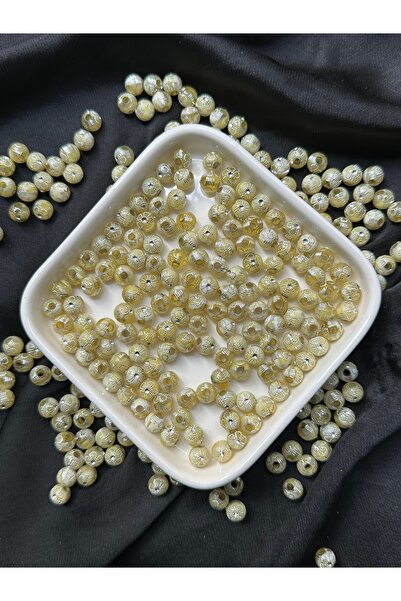 Bijumix Aksesuar 100 Adet 7 mm Kristal Taş Detaylı Yuvarlak Plastik Boncuk
