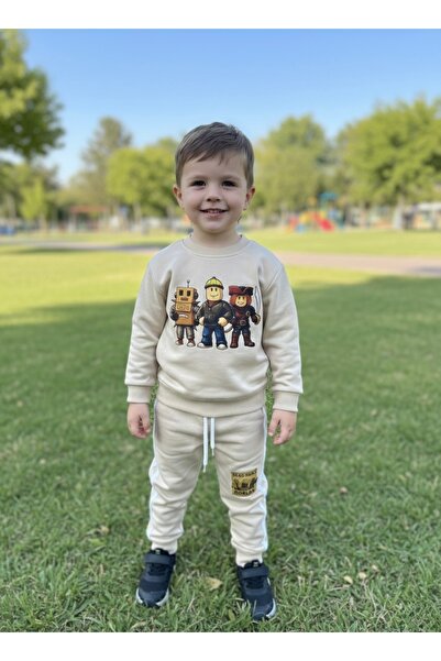 Balkids Erkek Çocuk Robot ve Korsan Figürlü Sweatshirt ve Eşofman Altı Takımı