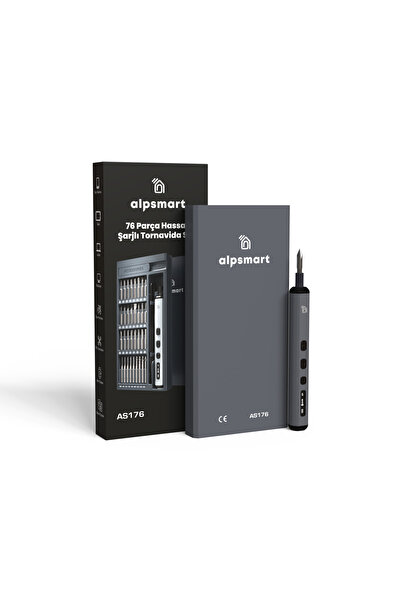 ALPSMART AS176 Hassas Şarjlı 76 Parça Tornavida Vidalama ve Delme Seti