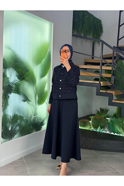 Armine Trend Tüvit Ceketli Etekli Takım 25KT651 Lacivert