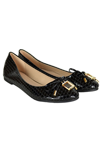 Elis Fashion Balerini negri din piele ecologica lacuita #1308