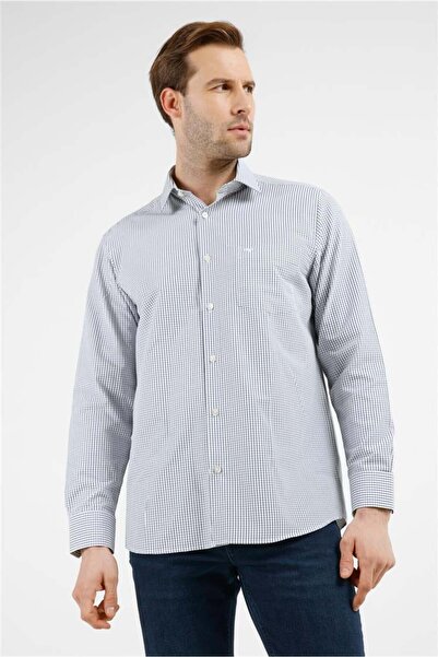 İmza Cămașă din bumbac cu model în carouri alb-negru, cu guler rigid, mânecă ...