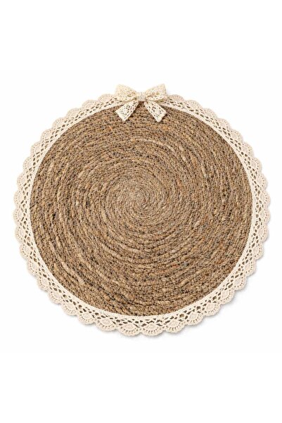 ecrella 6’lı Jüt Supla & 6'lı Jüt İp Peçete Halkası Seti – Dantelli Rustik So...