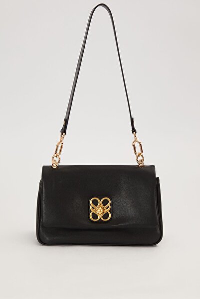 Levidor Black Patterned Buckle Shoulder Bag