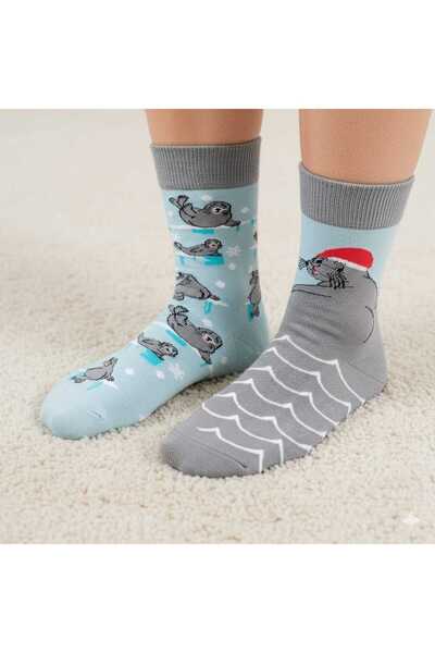 THAGOS Sağlı Sollu Fok Balığı Desenli Renkli Soket Çorap