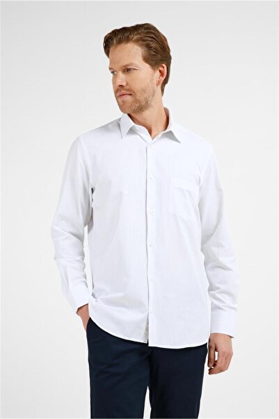 İmza Cămașă din bumbac cu model în dungi alb-liliac, cu guler rigid, mânecă l...