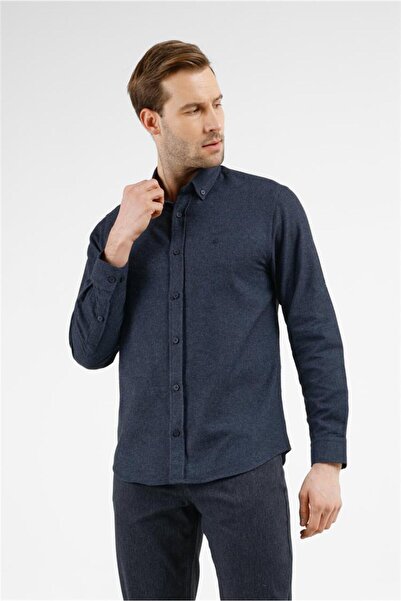 İmza Albastru marin - Cămașă din bumbac, slim fit, cu mânecă lungă, guler cu ...
