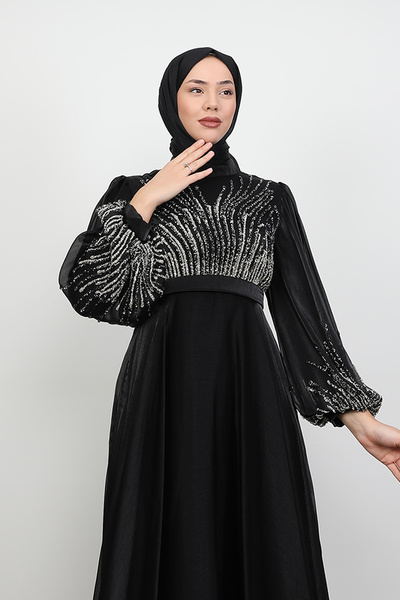 Lamia Giyim Aven Taşlı Abiye Siyah