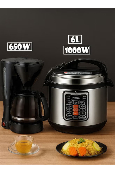 TOSCANA U 2-in-1 set: 6-liter electric pressure cooker, 1000 watts, and 650-w...