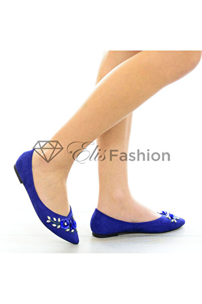 Elis Fashion Balerini albastri cu paiete si cristale #4138