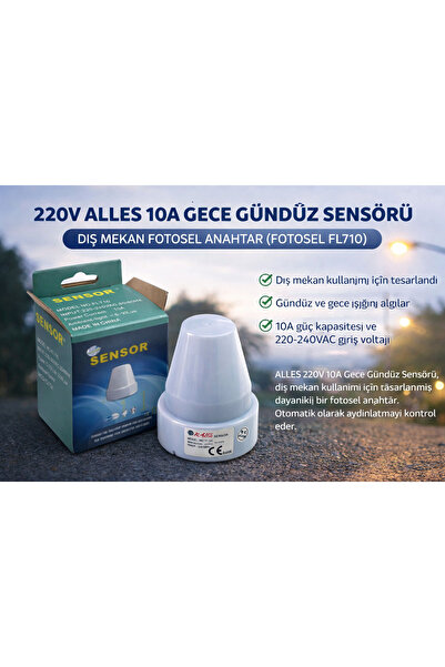 ALLES 220V 10A Gece Gündüz Sensörü - Dış Mekan Fotosel Anahtar