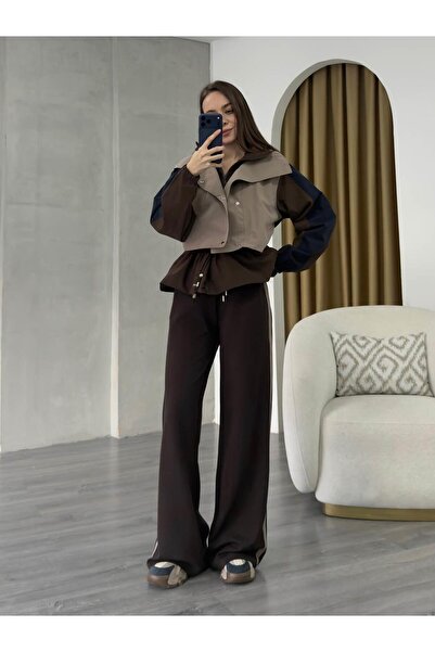 Coral Tranç Detaylı Takım 37063 Kahve - Vizon