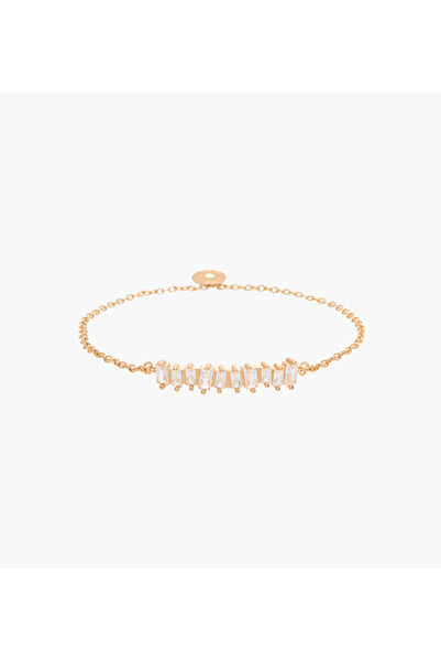 Lifestyle سوار معدني مرصع بالزركونيا المكعبة، مزود بمشبك منزلق قابل للتعديل