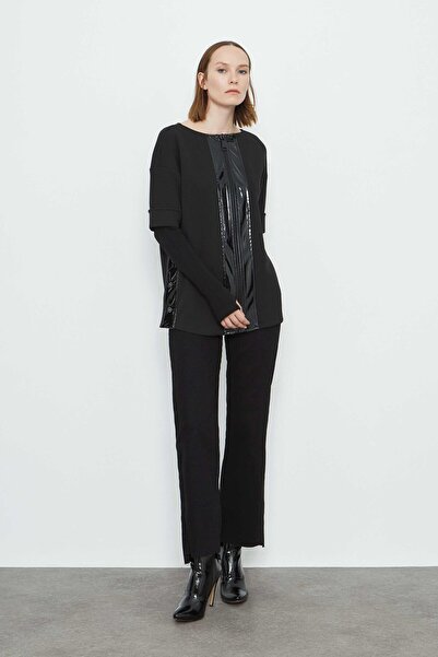 VERDA Δερμάτινη και πλεκτή μπλούζα με λεπτομέρειες