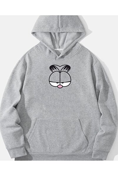 LELVANİ Unisex Garfield Printed Sweatshirt Gray