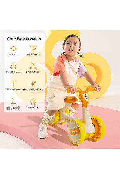 B.Duck - Toddler Balance Bike, Anti-slip Handle & Wheels, Indoor/Outdoor Ride, Yellow, 1.5- 3 Y