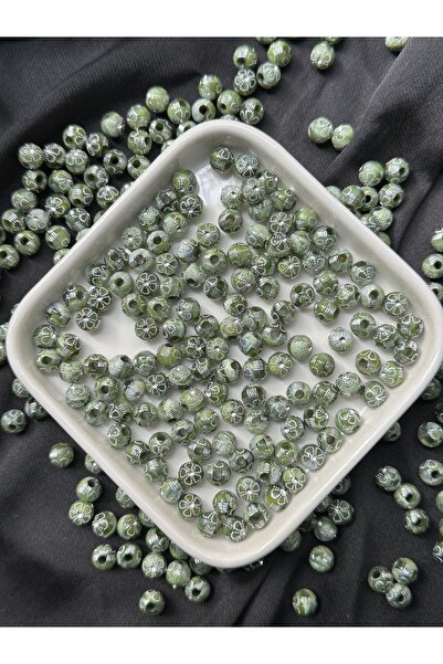 Bijumix Aksesuar 100 Adet 7 mm Kristal Taş Detaylı Yuvarlak Plastik Boncuk