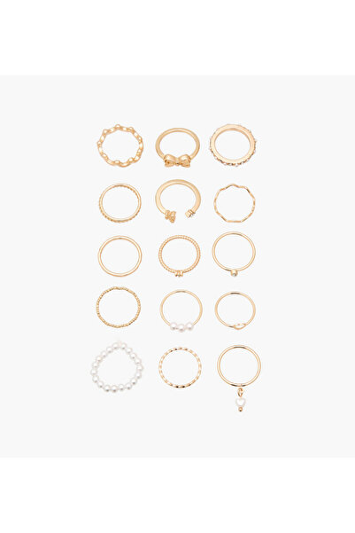Lifestyle مجموعة خواتم ذهبية اللون متنوعة - 15 قطعة