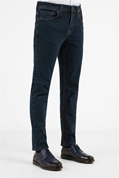 İmza Pantaloni din denim de bumbac, albastru marin, gabardină, cu 5 buzunare,...