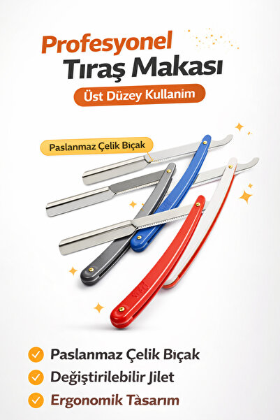 TeknoEser Profesyonel Berber Usturası – Paslanmaz Çelik Düz Tıraş Jileti – Kl...