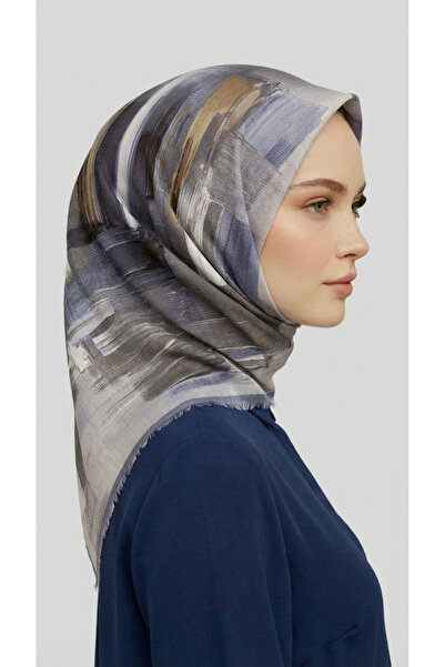 Karaca Eşarp Abstract Patterned Wool Scarf - Grey / Indigo