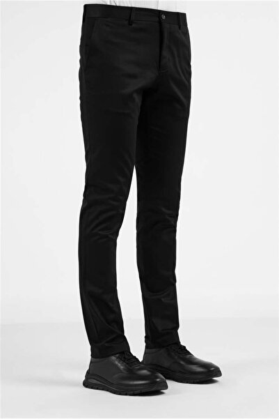 İmza Pantaloni chino negri din bumbac, cu buzunar lateral, croială slim, stil...