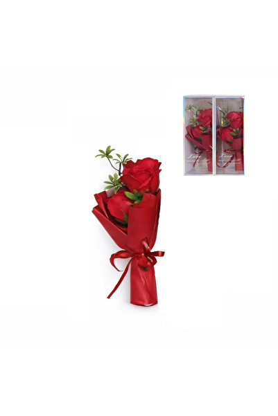 Bsr Buchet cu 3 trandafiri din sapun, parfumat, cutie cadou, plastic, rosu, 2...