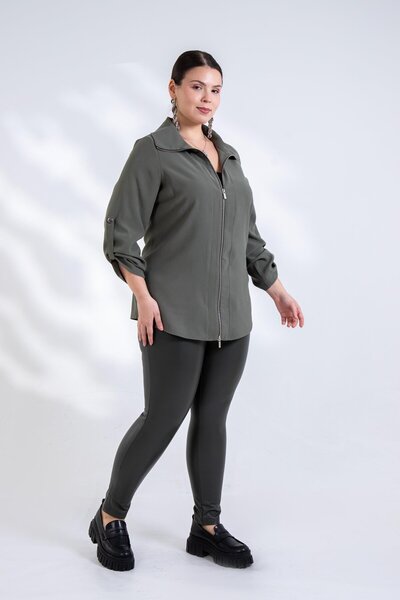 Roxxlen Jachetă de damă mărime mare cu fermoar, neagră