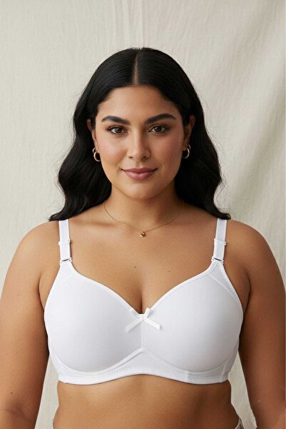 BEST BRA LİNGERİE White Plus Size C Cup Wireless Gathering Bra - Quality Non-...