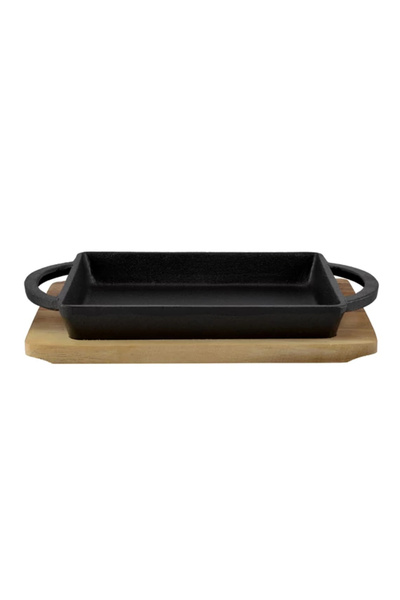 Perfect Home Rectangular cast iron tray with wooden stand (22×17 cm)