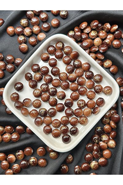 Bijumix Aksesuar 40 Adet 11 mm Kahverengi Mermer Desenli Yuvarlak Akrilik Boncuk