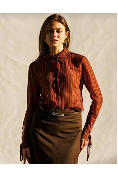 Minası Butik ÇİZGİLİ GÖMLEK BORDO