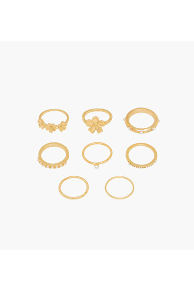Lifestyle مجموعة من 8 خواتم معدنية ذهبية اللون قابلة للتكديس